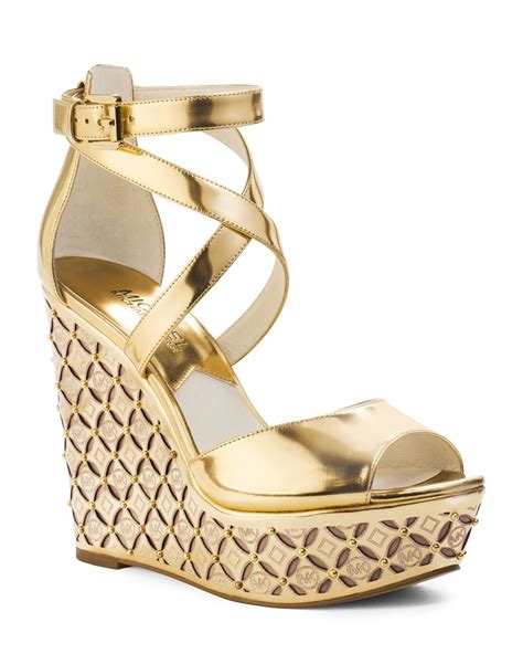 michael kors wedges gold|michael kors denim wedges.